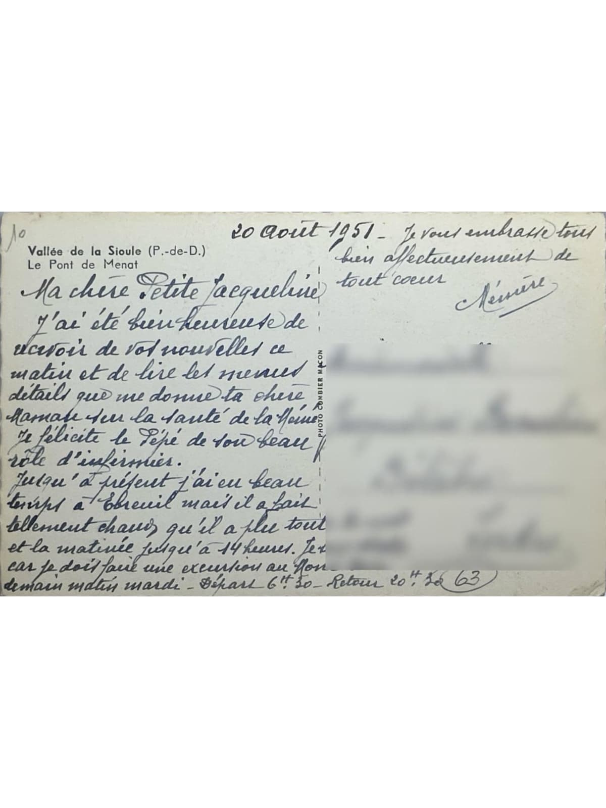 Verso de la carte postale