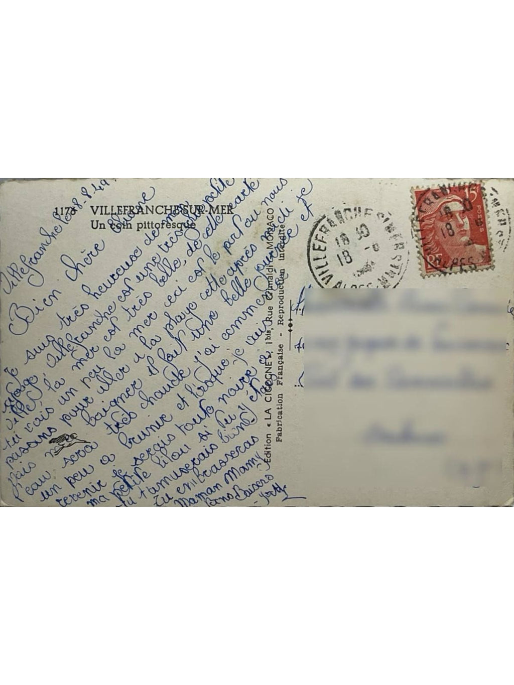 Verso de la carte postale