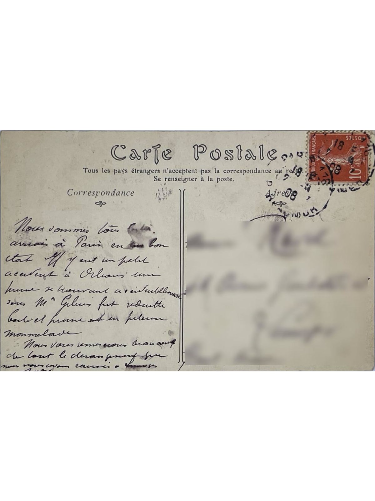 Verso de la carte postale