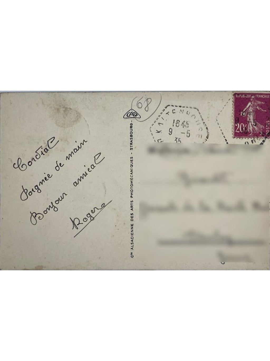 Verso de la carte postale