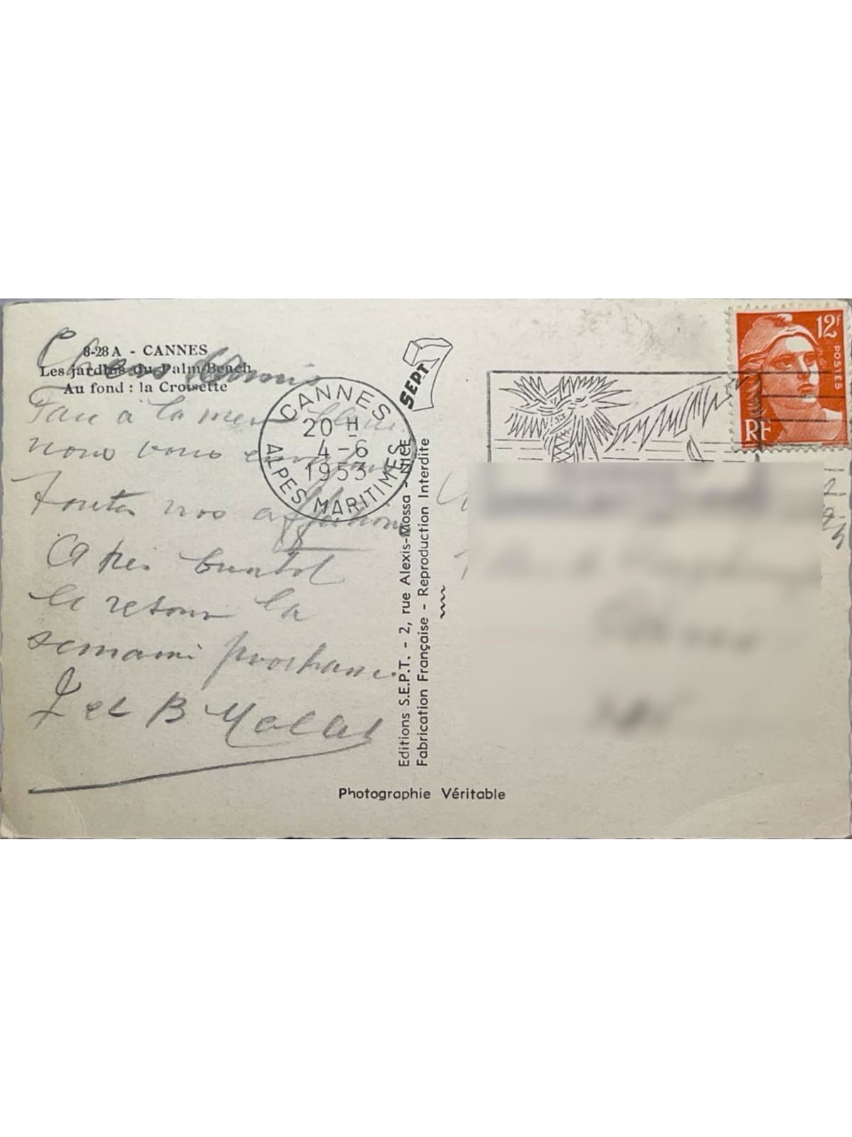 Verso de la carte postale