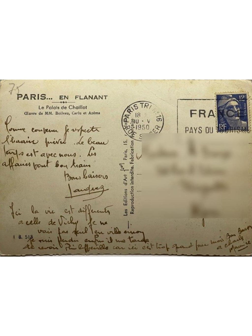Verso de la carte postale