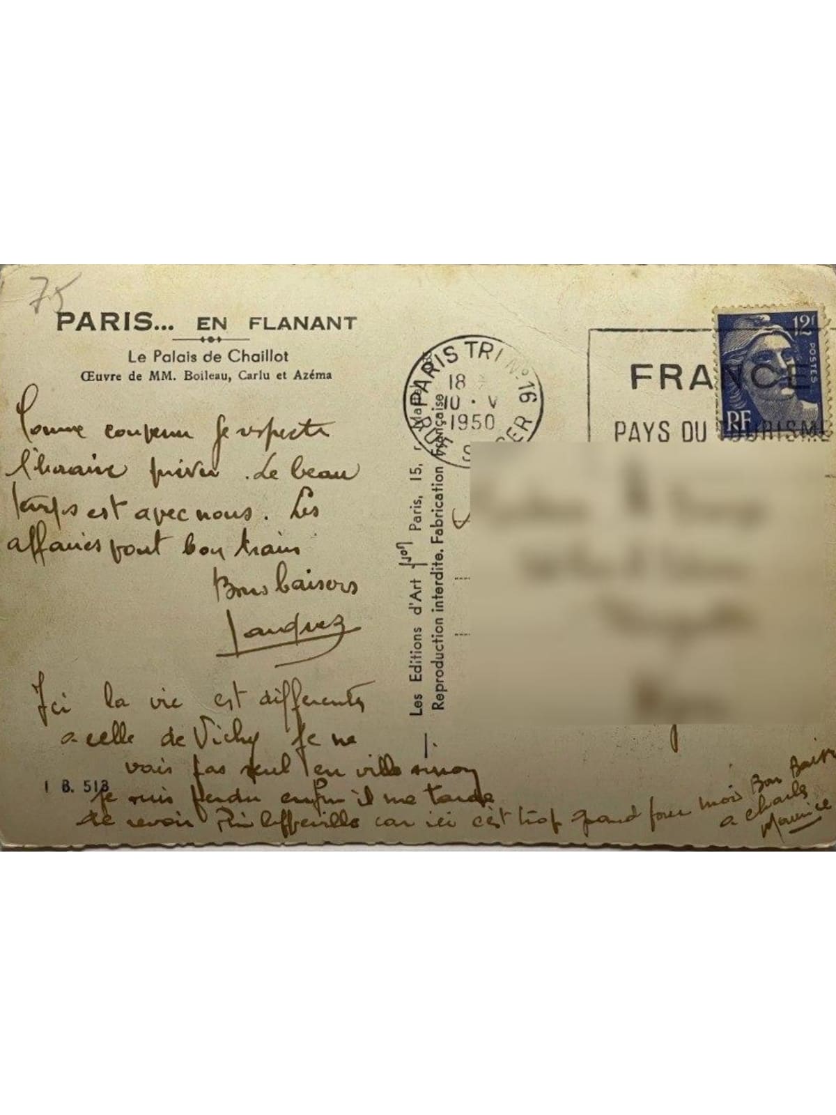 Verso de la carte postale