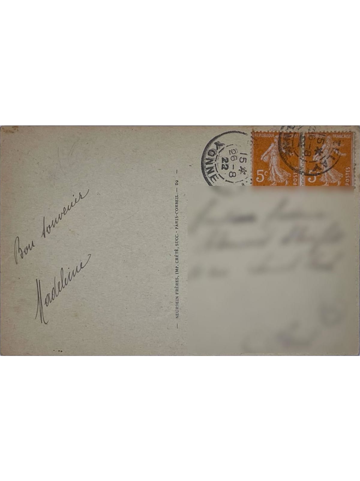 Verso de la carte postale