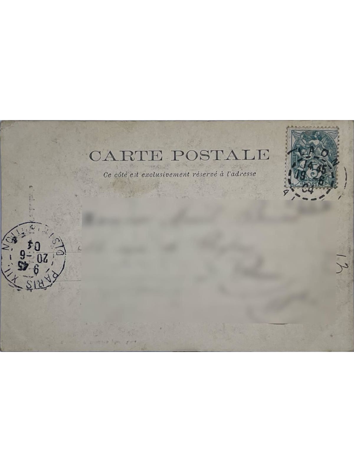 Verso de la carte postale