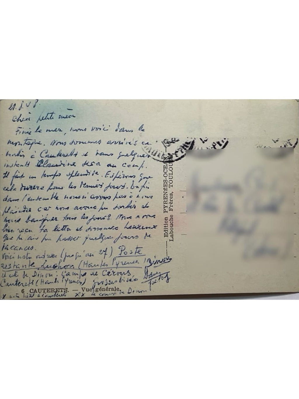 Verso de la carte postale