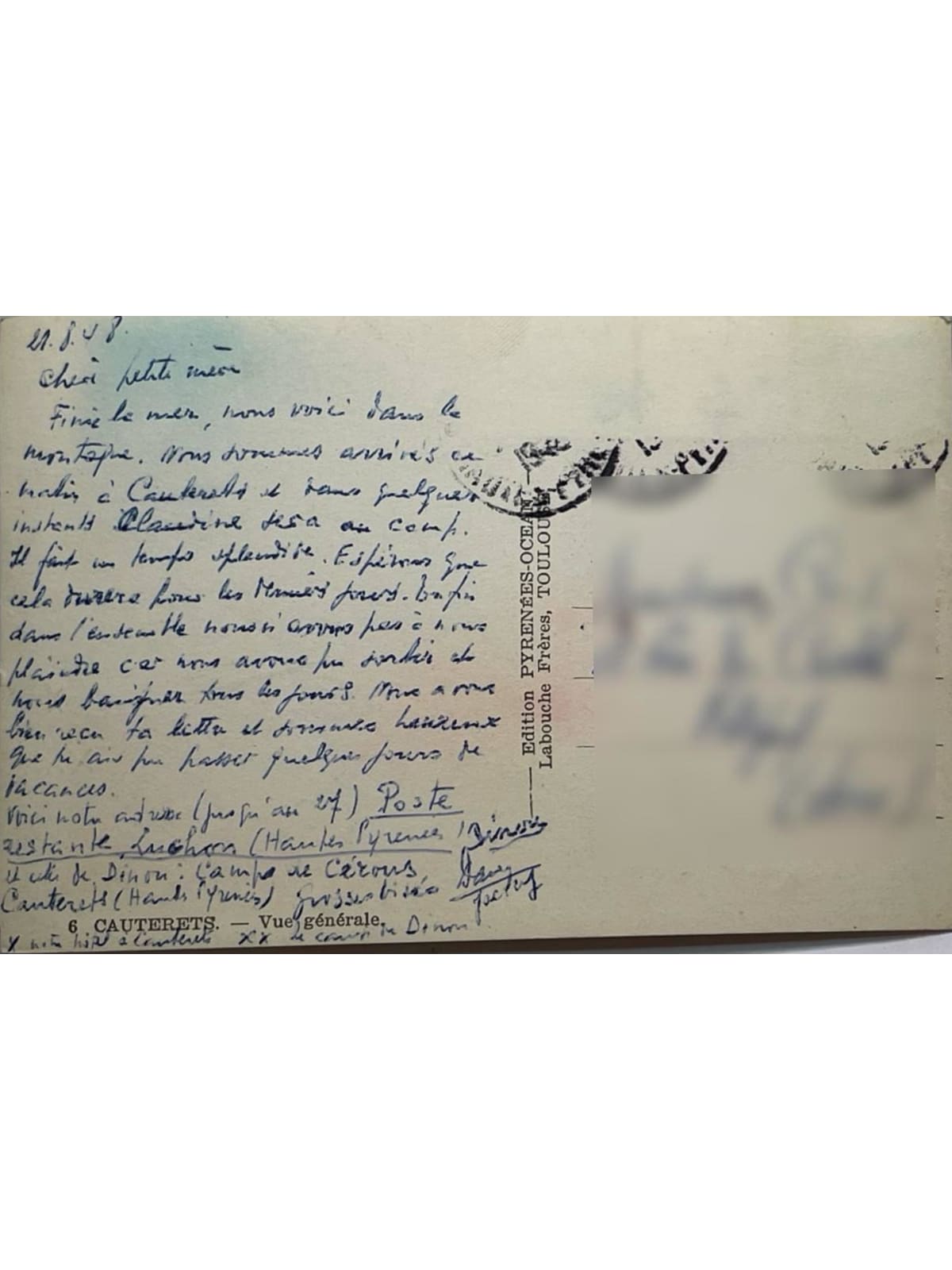 Verso de la carte postale