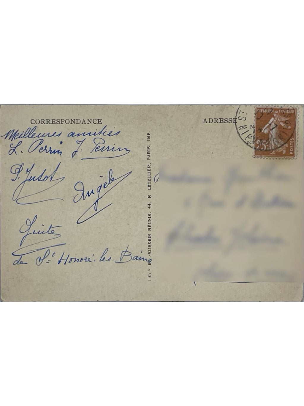 Verso de la carte postale