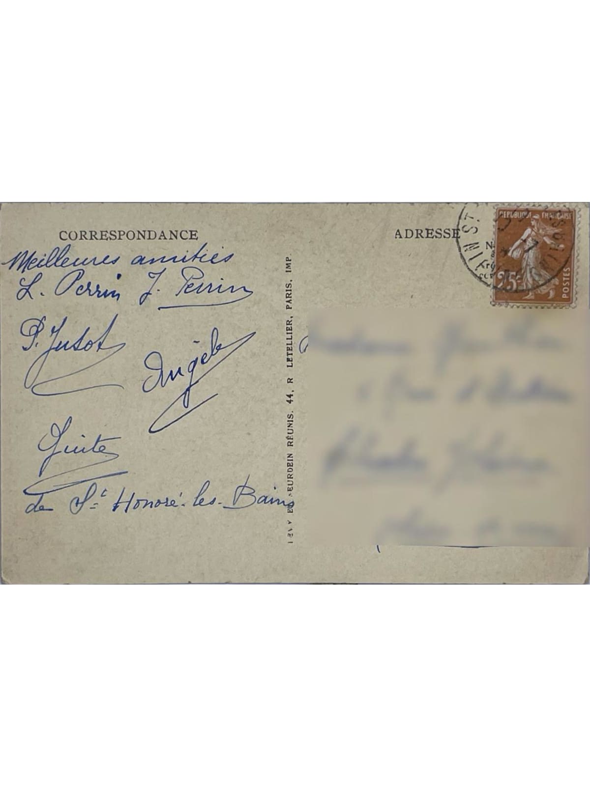 Verso de la carte postale