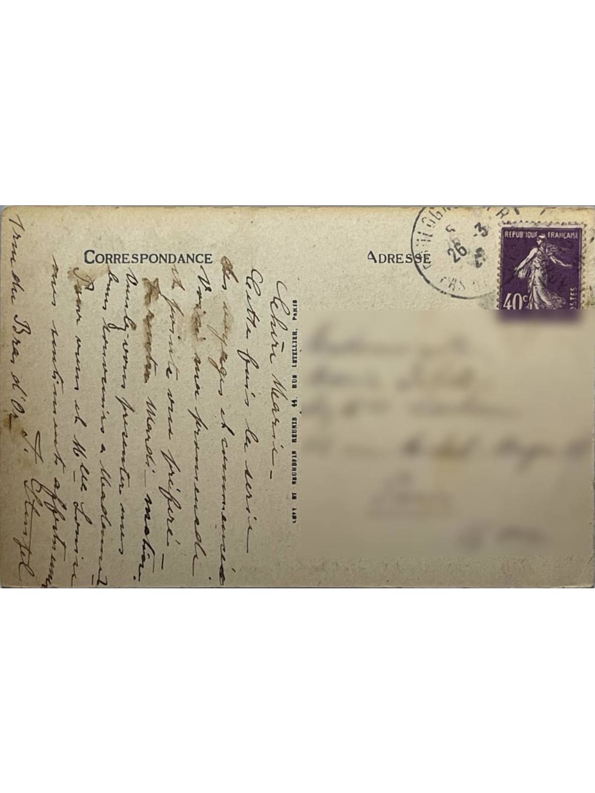 Verso de la carte postale