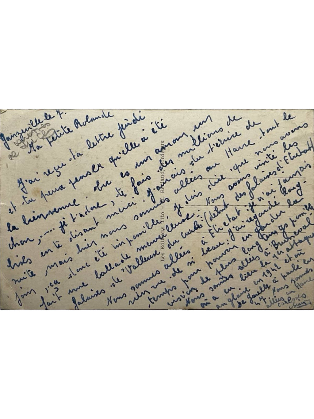 Verso de la carte postale
