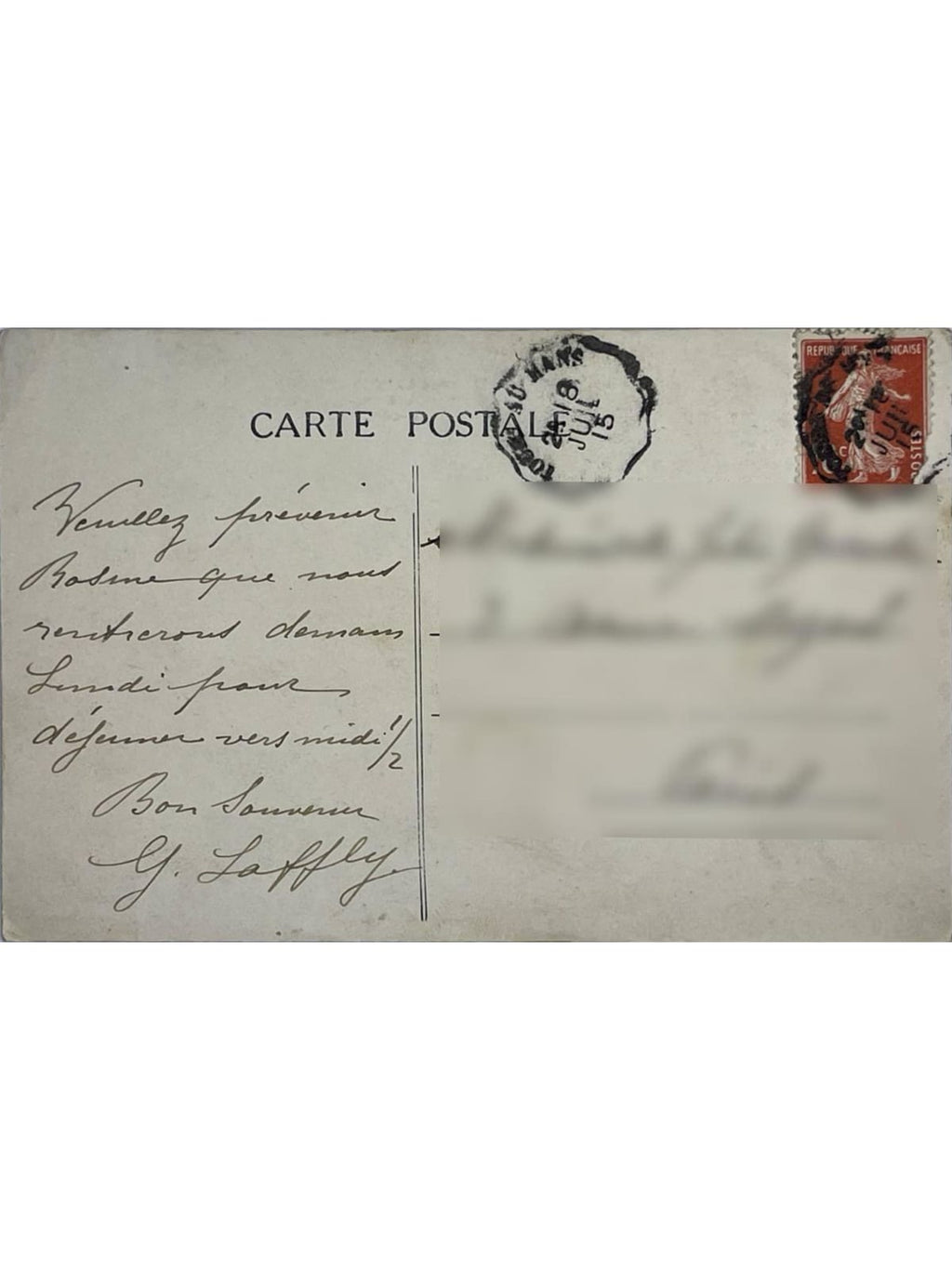 Verso de la carte postale