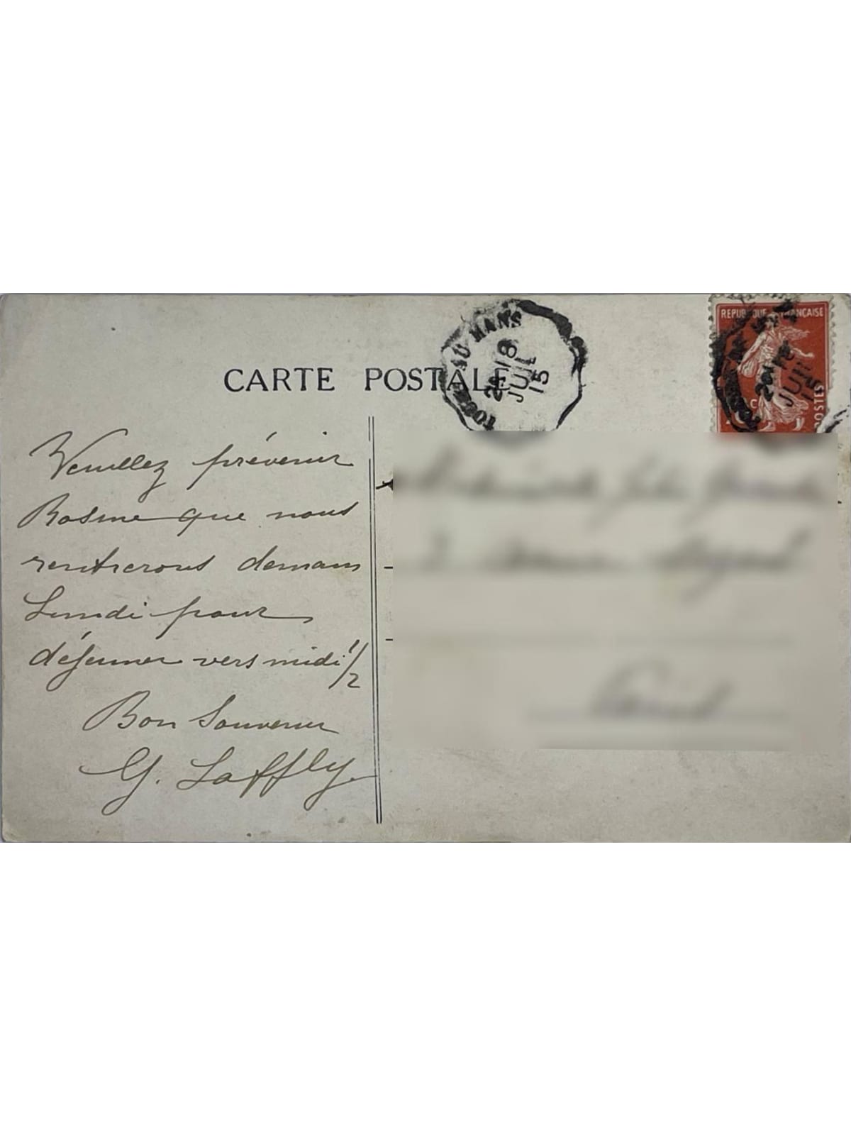Verso de la carte postale