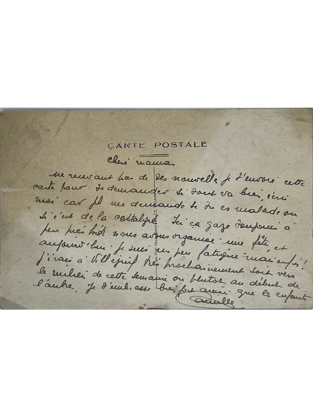 Verso de la carte postale