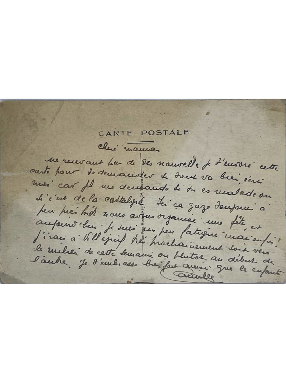 Verso de la carte postale
