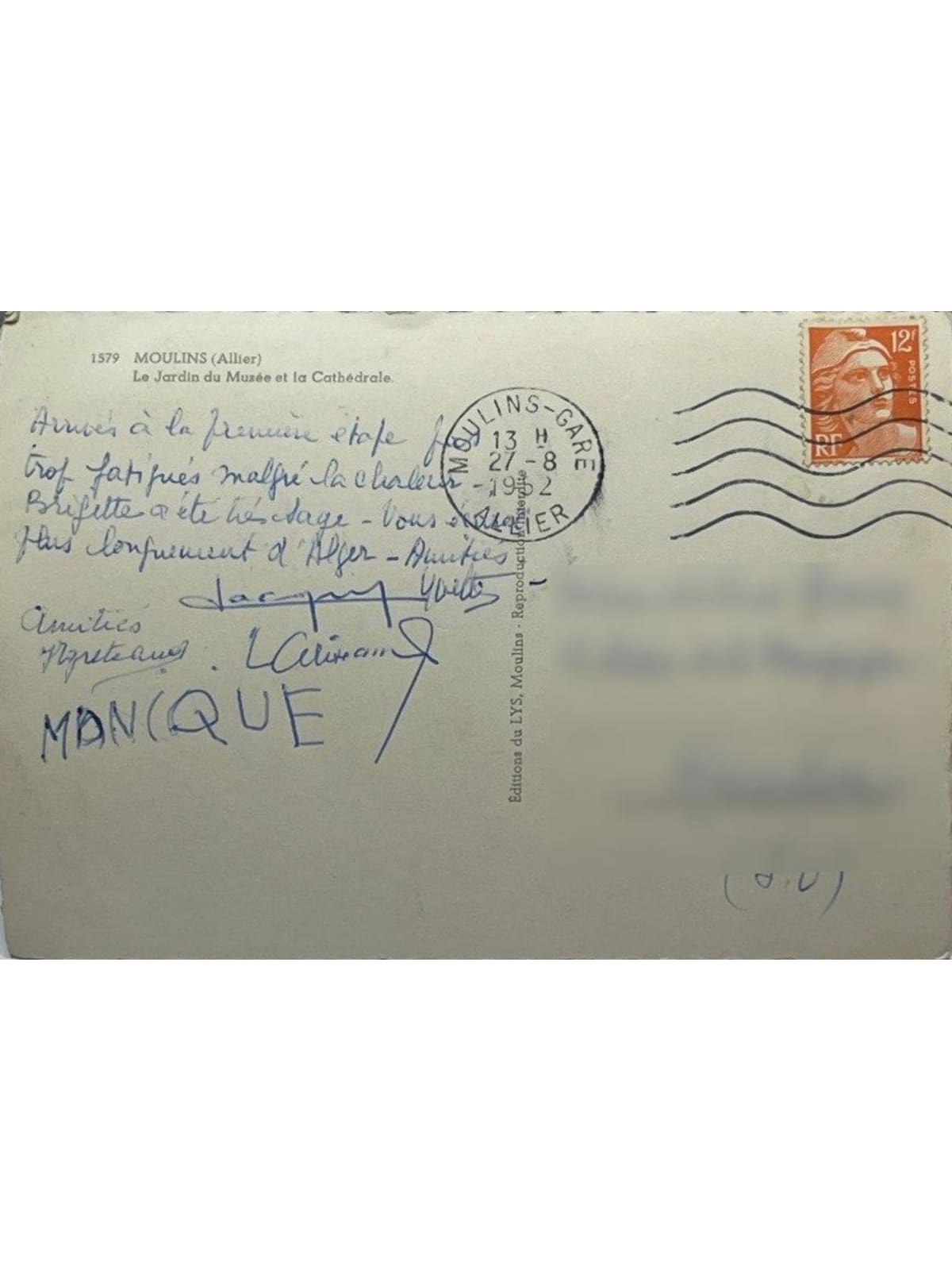 Verso de la carte postale