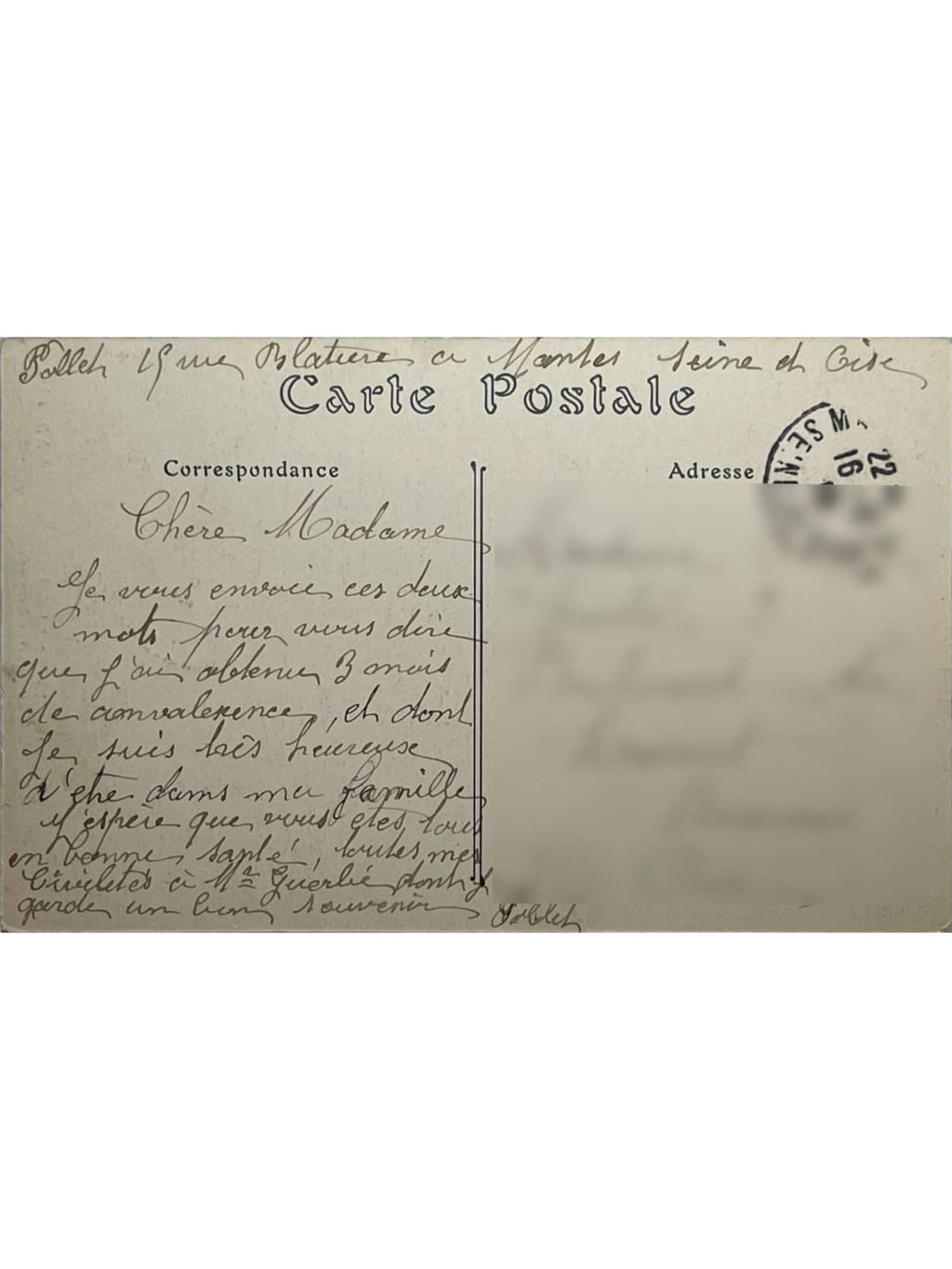 Verso de la carte postale