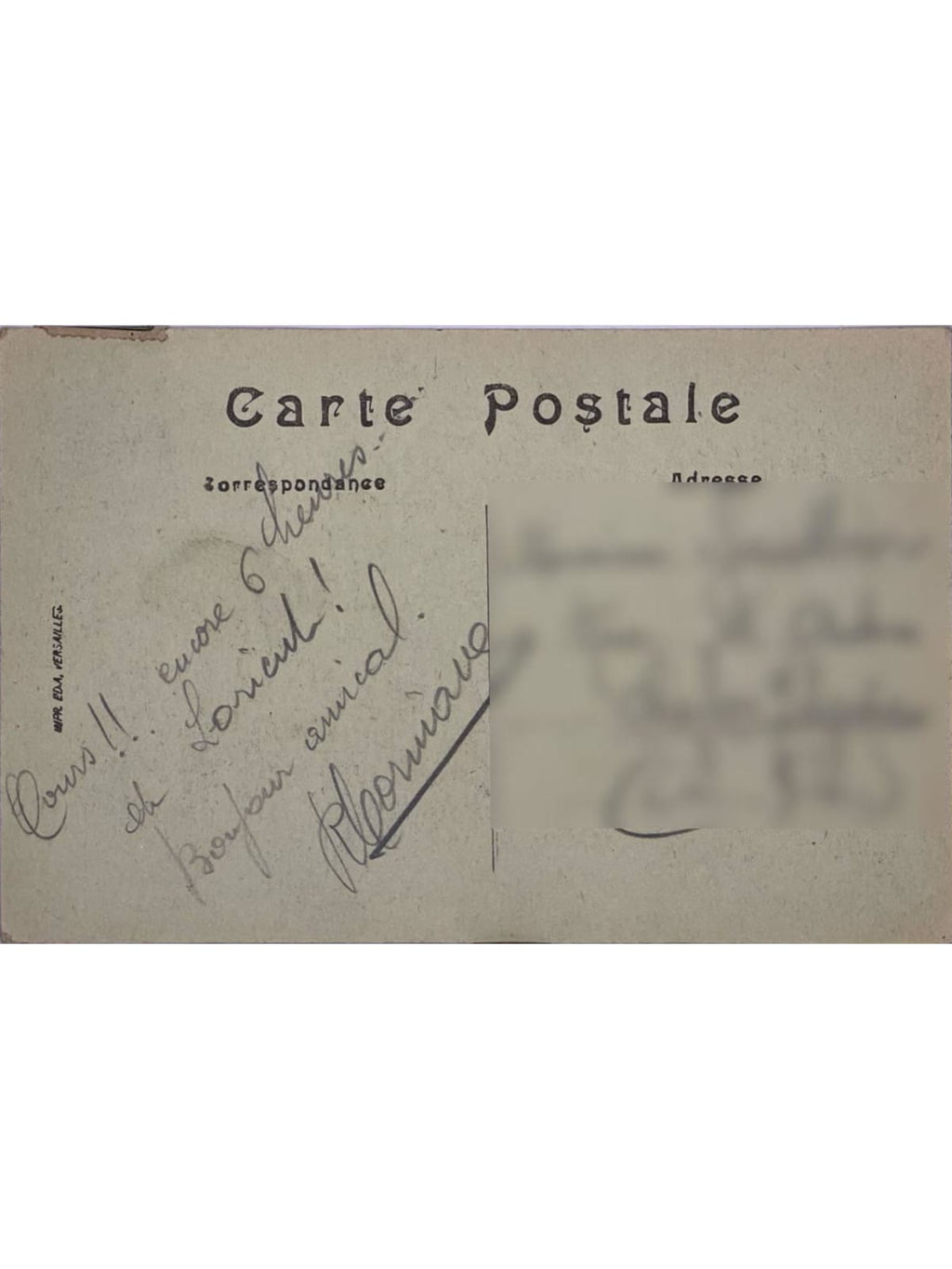 Verso de la carte postale