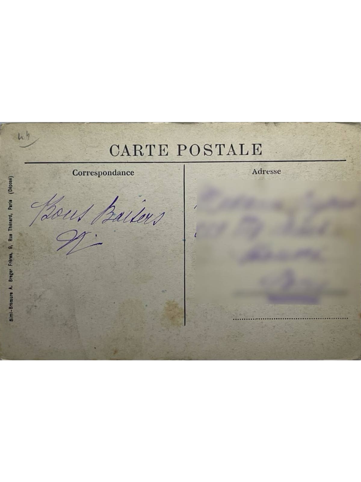 Verso de la carte postale