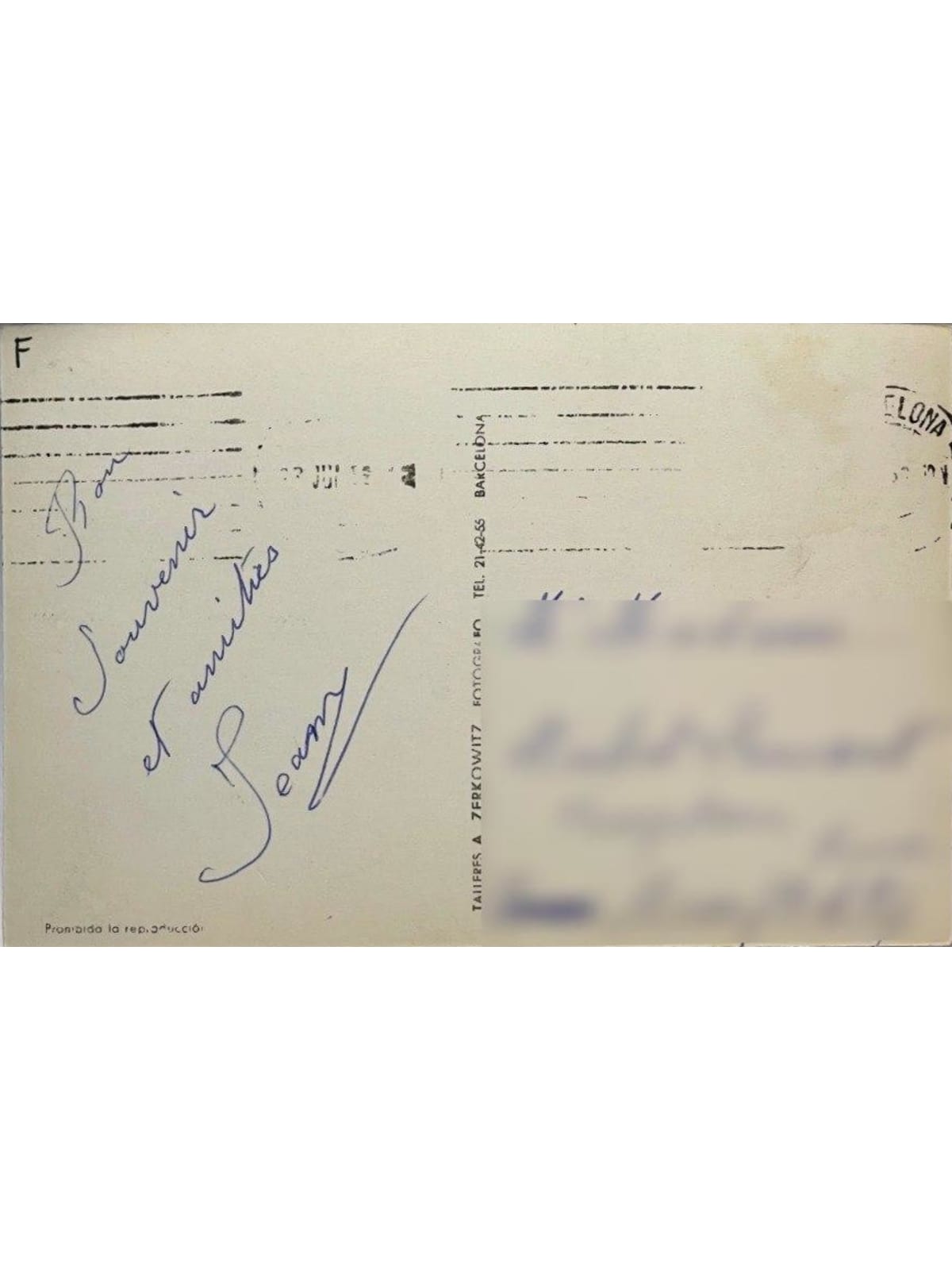 Verso de la carte postale
