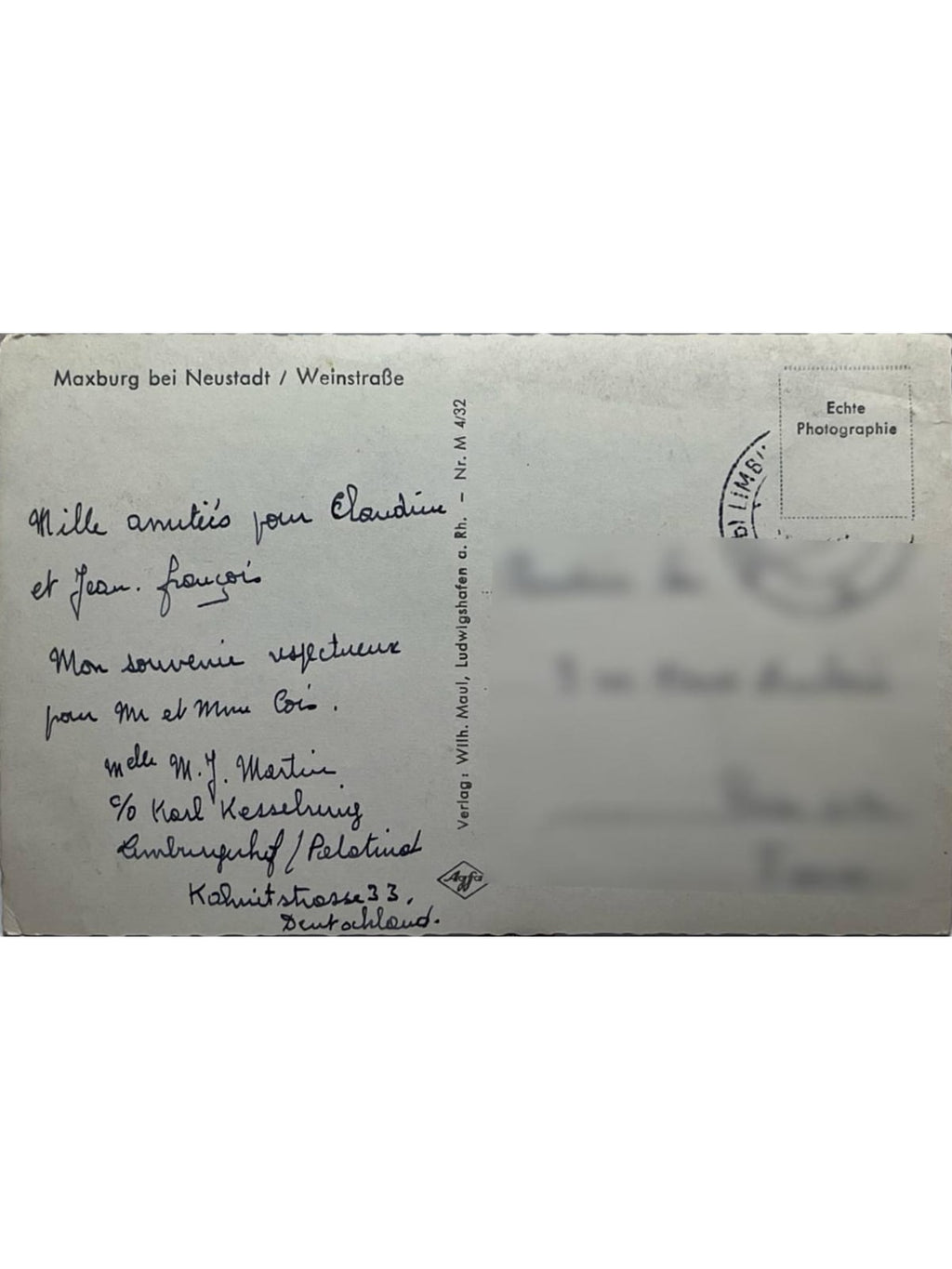 Verso de la carte postale