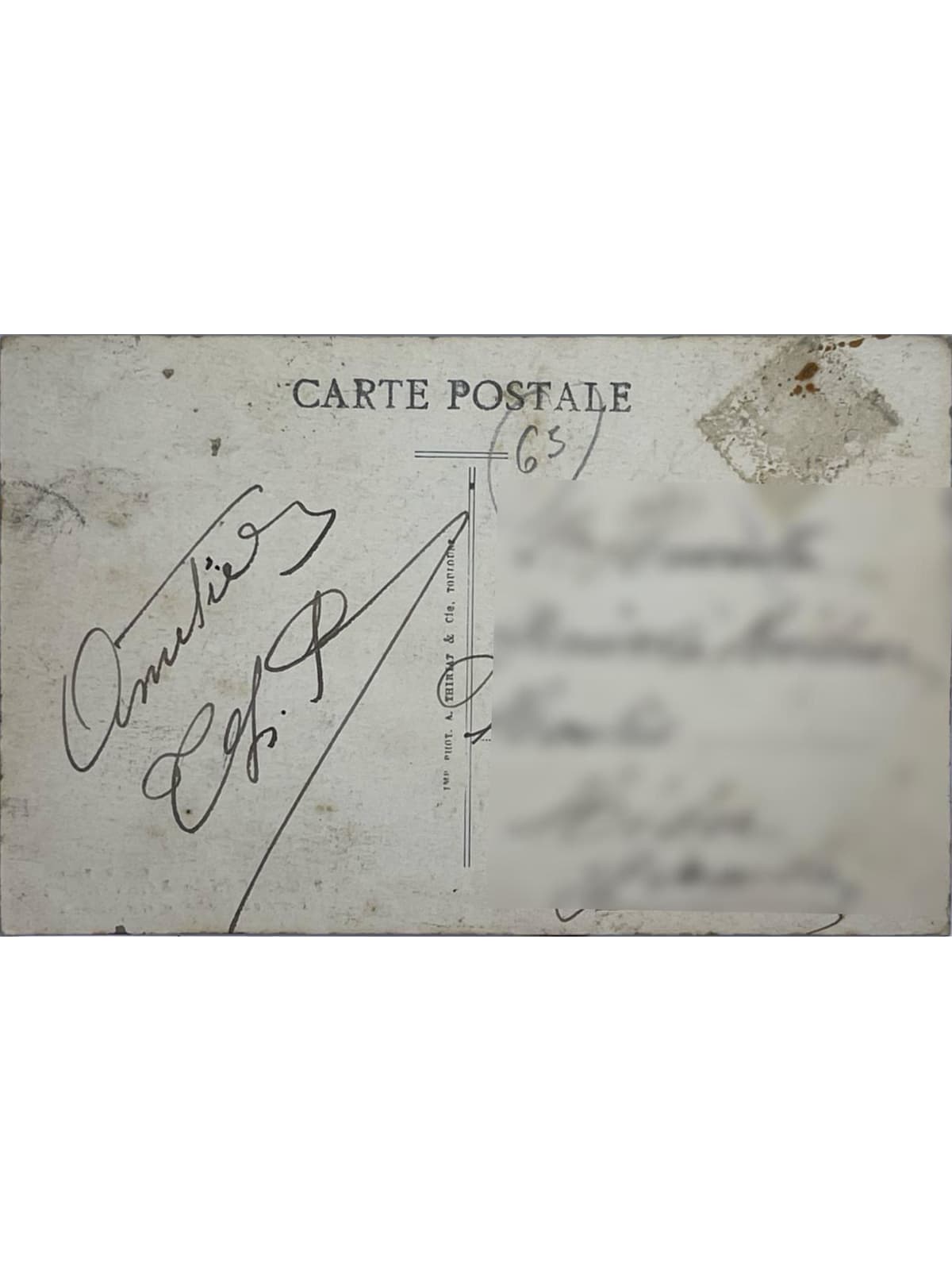 Verso de la carte postale