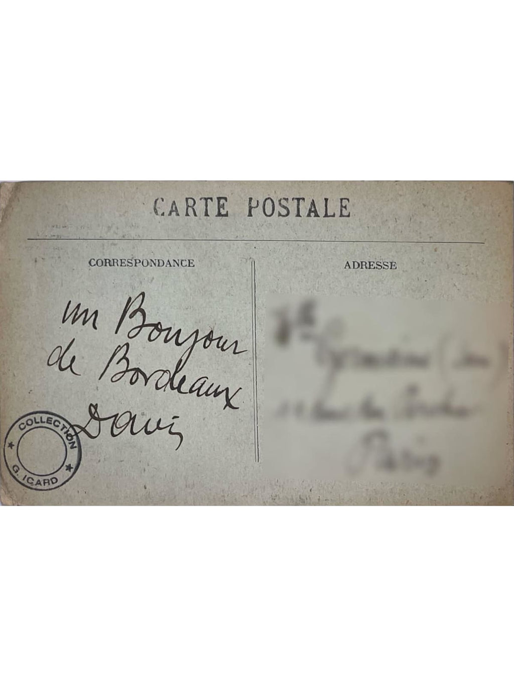 Verso de la carte postale