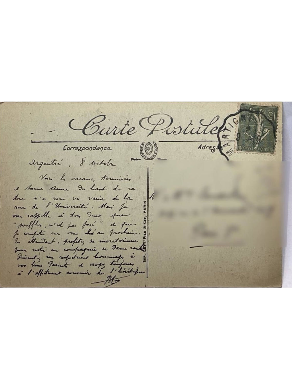 Verso de la carte postale