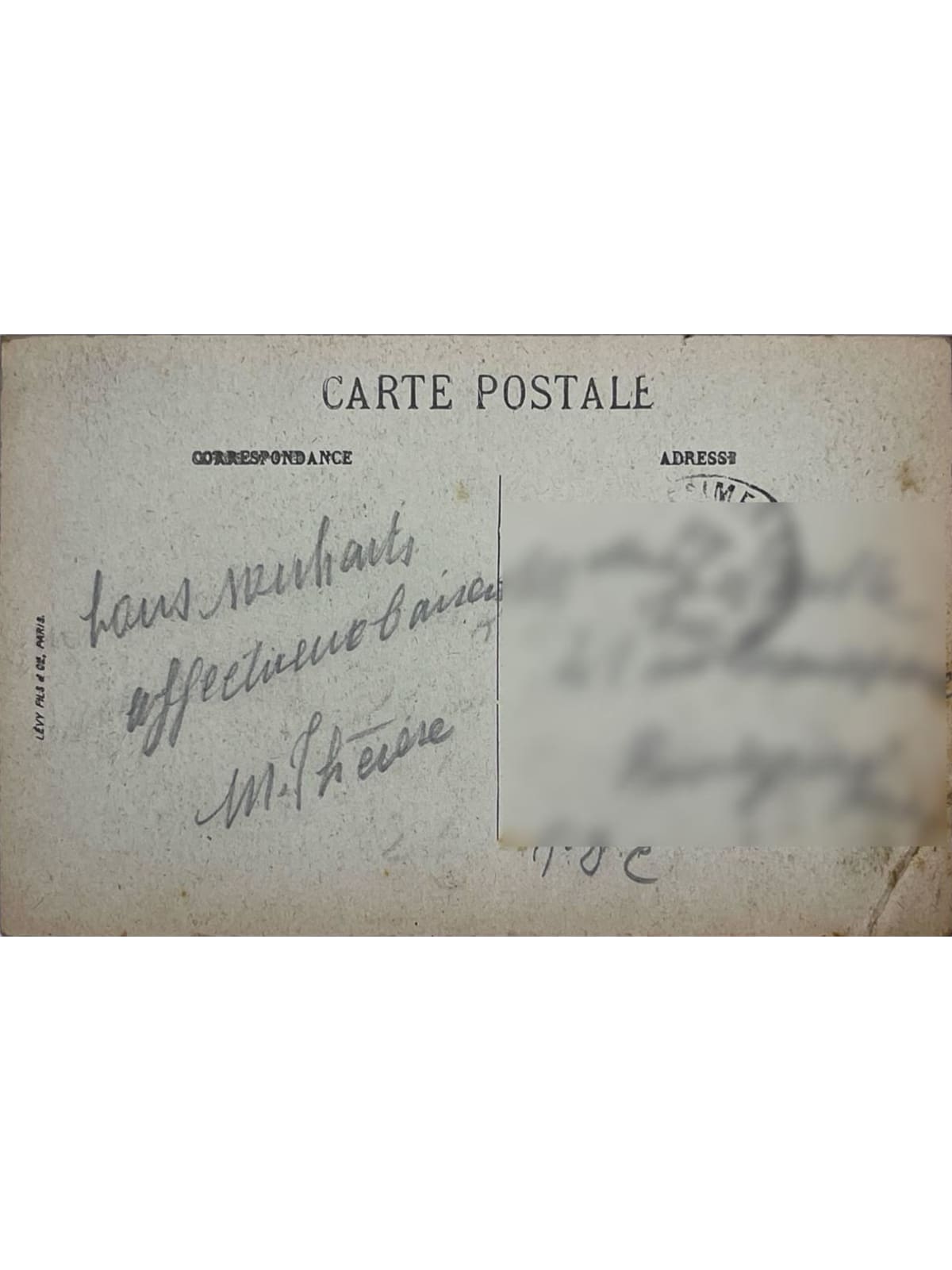 Verso de la carte postale
