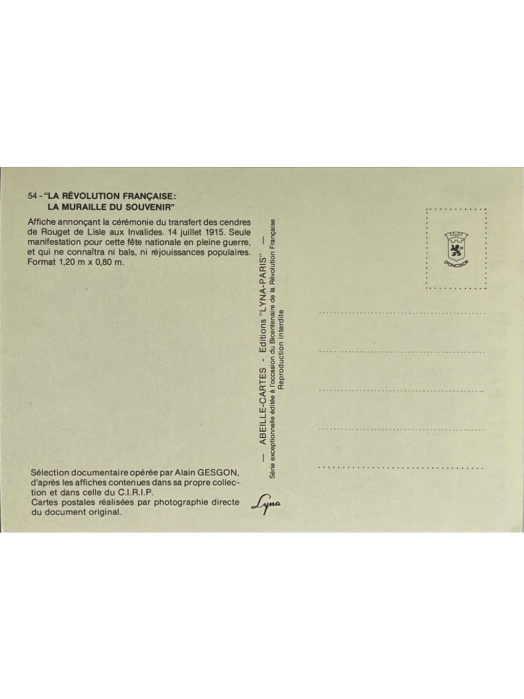 Verso de la carte postale