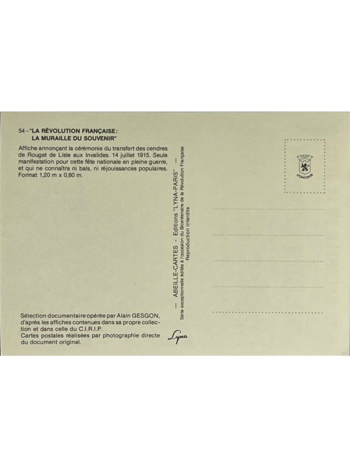 Verso de la carte postale