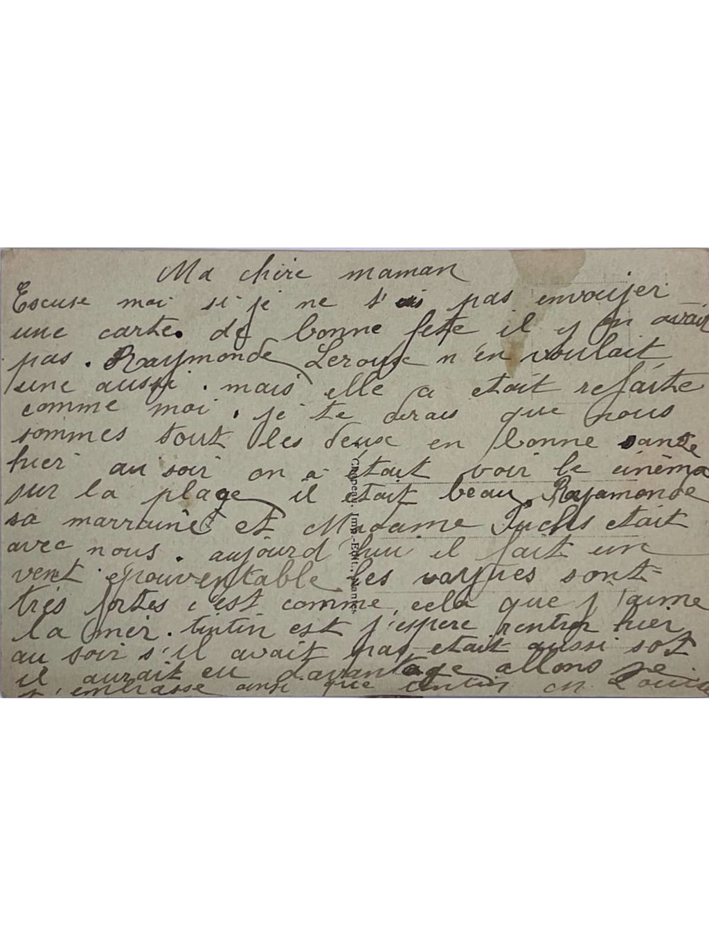 Verso de la carte postale