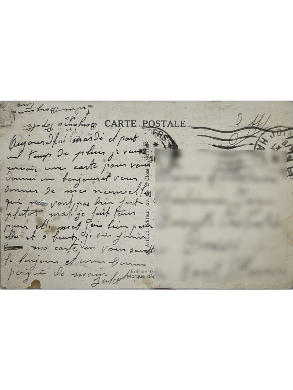 Verso de la carte postale