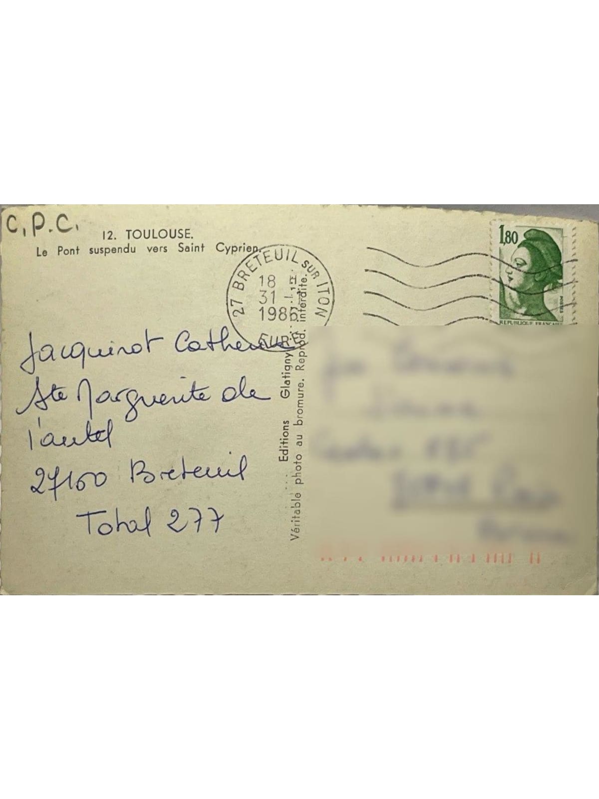 Verso de la carte postale
