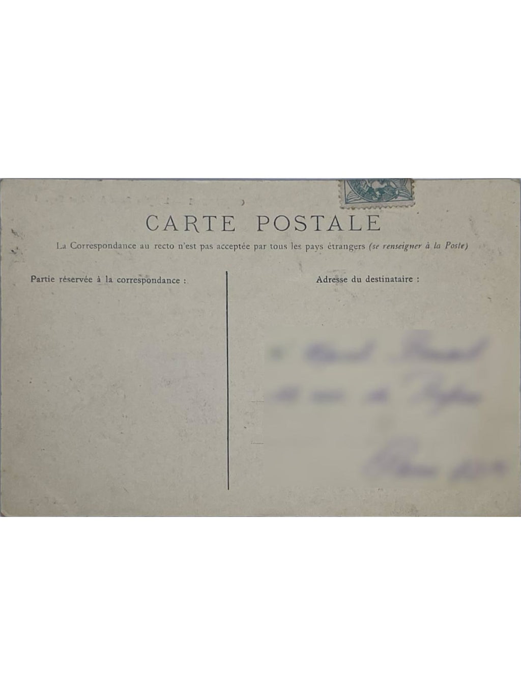 Verso de la carte postale