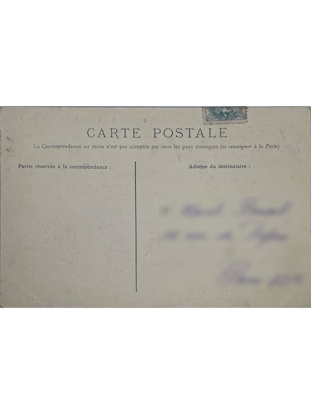 Verso de la carte postale