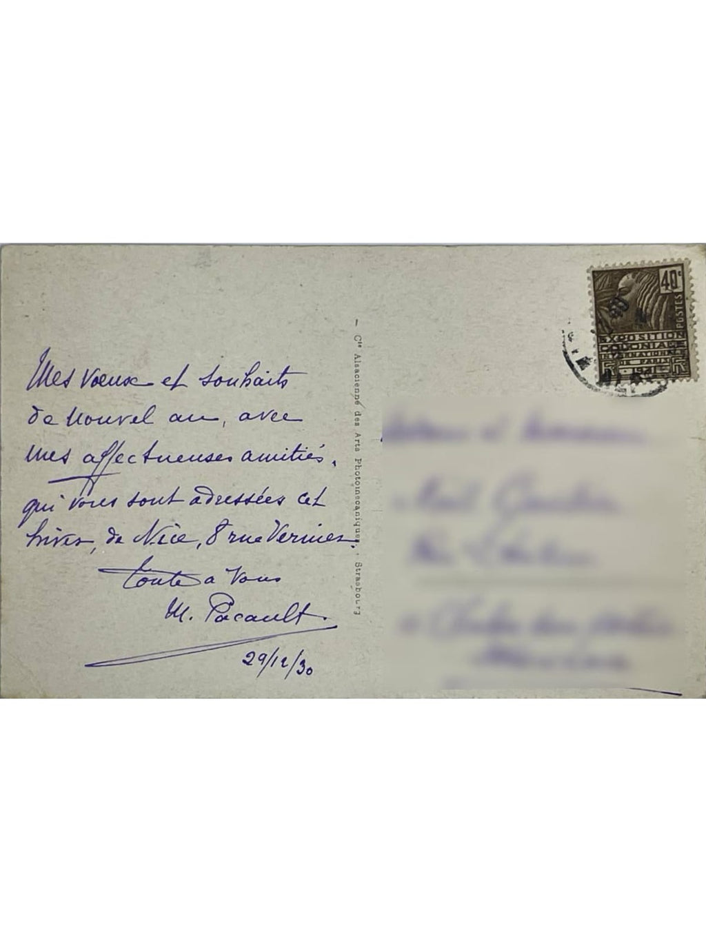Verso de la carte postale