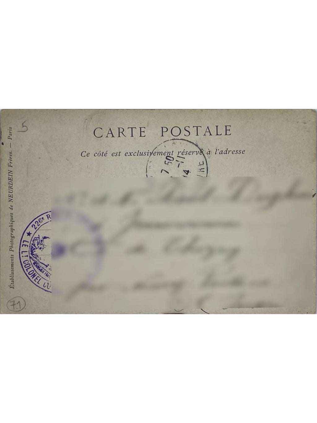 Verso de la carte postale