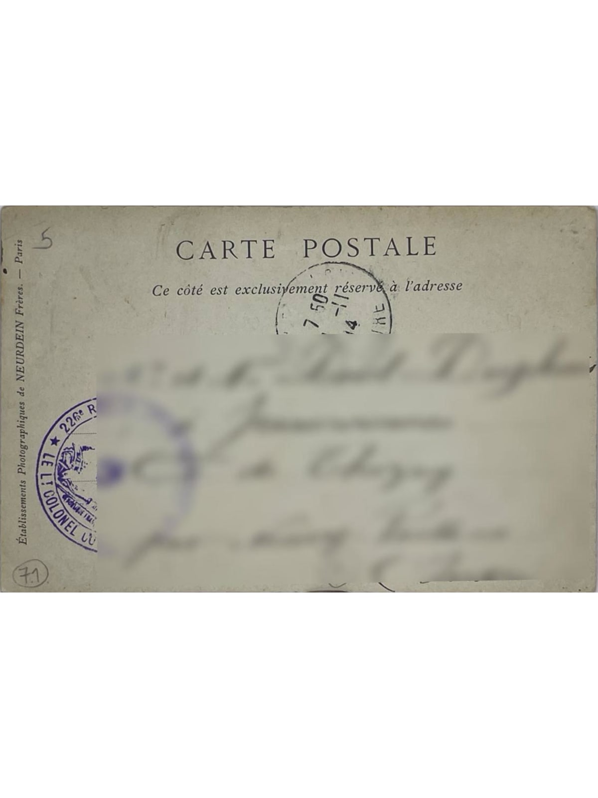 Verso de la carte postale