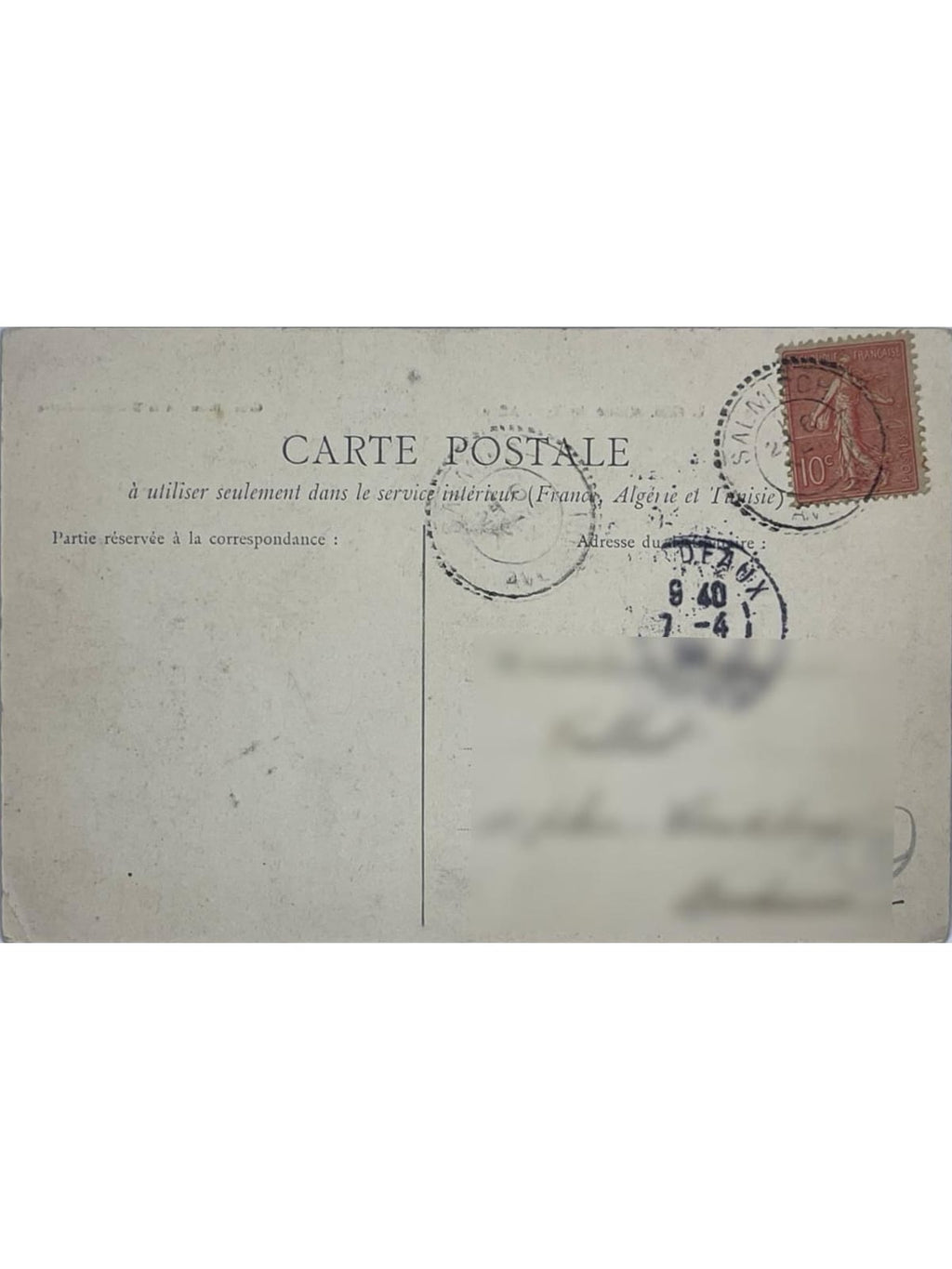 Verso de la carte postale