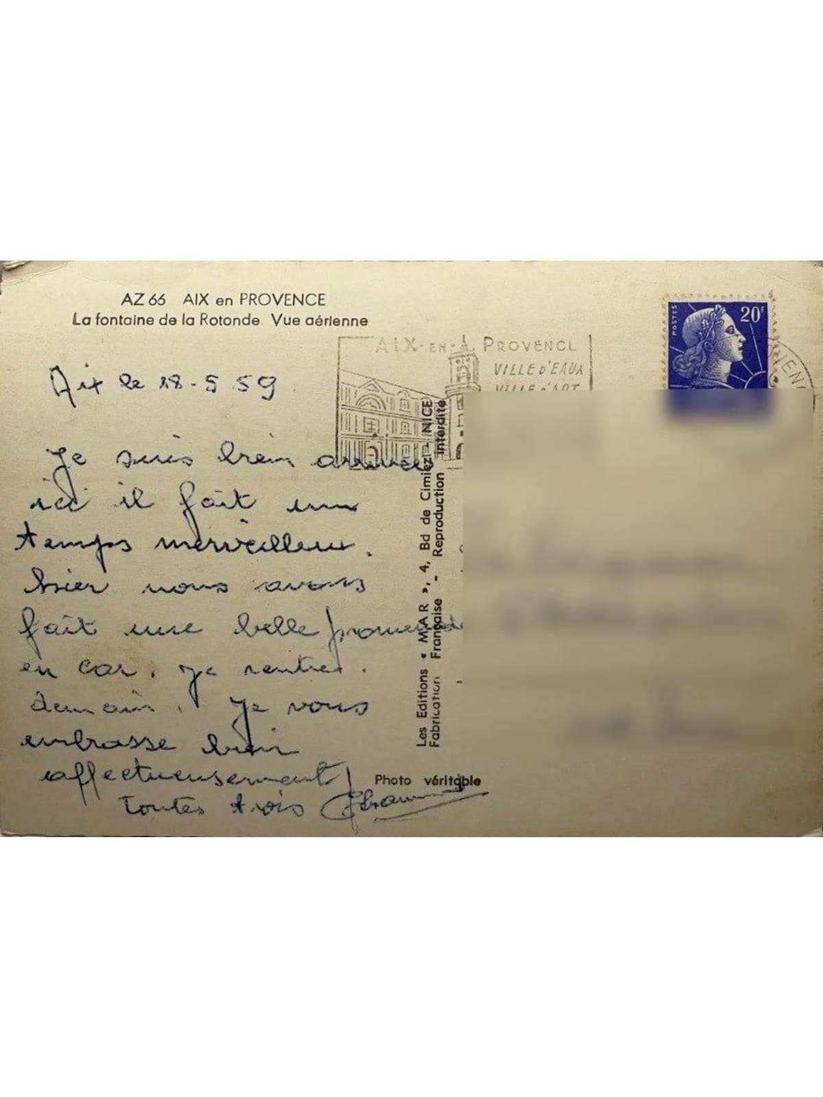 Verso de la carte postale