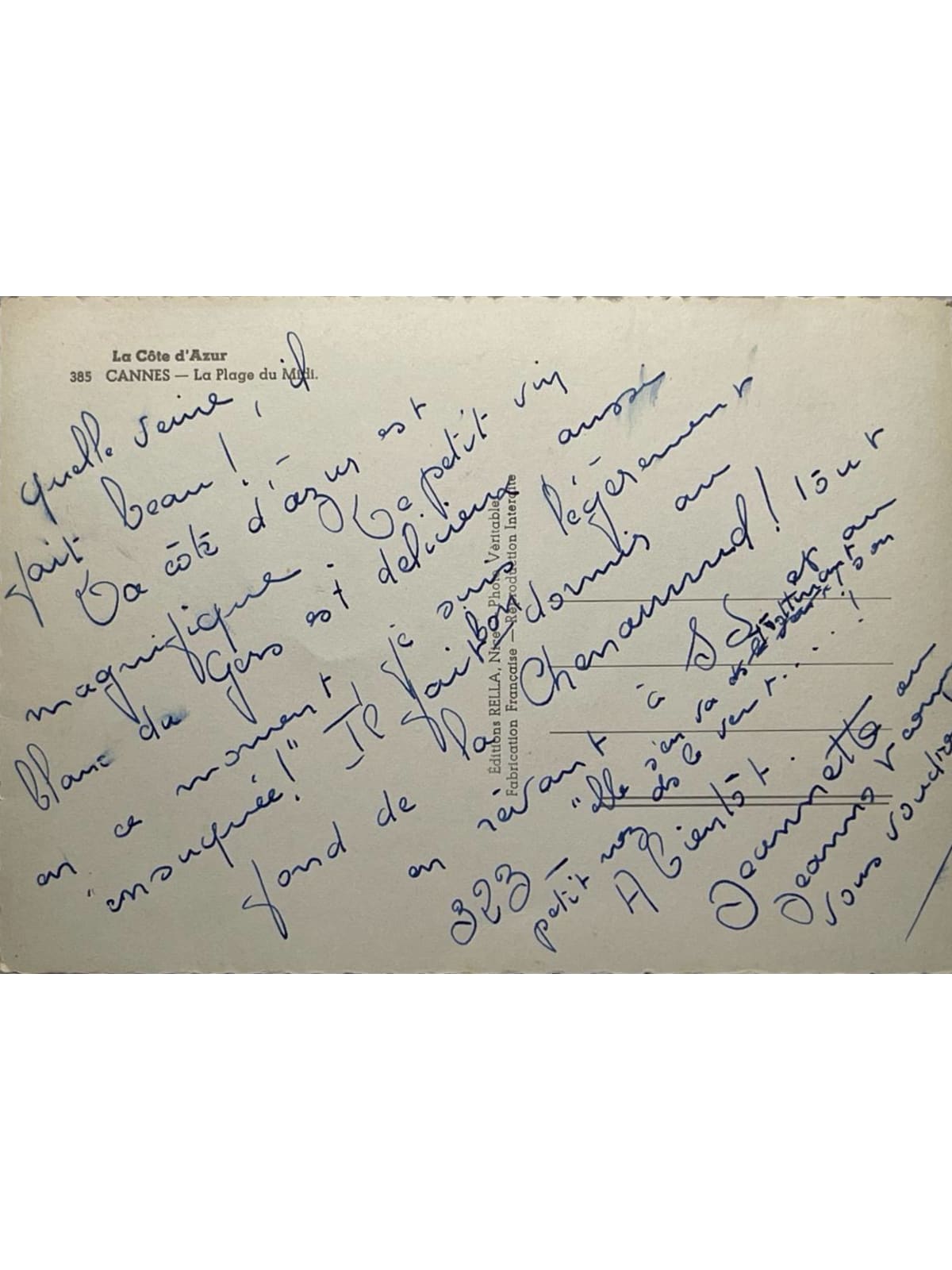 Verso de la carte postale