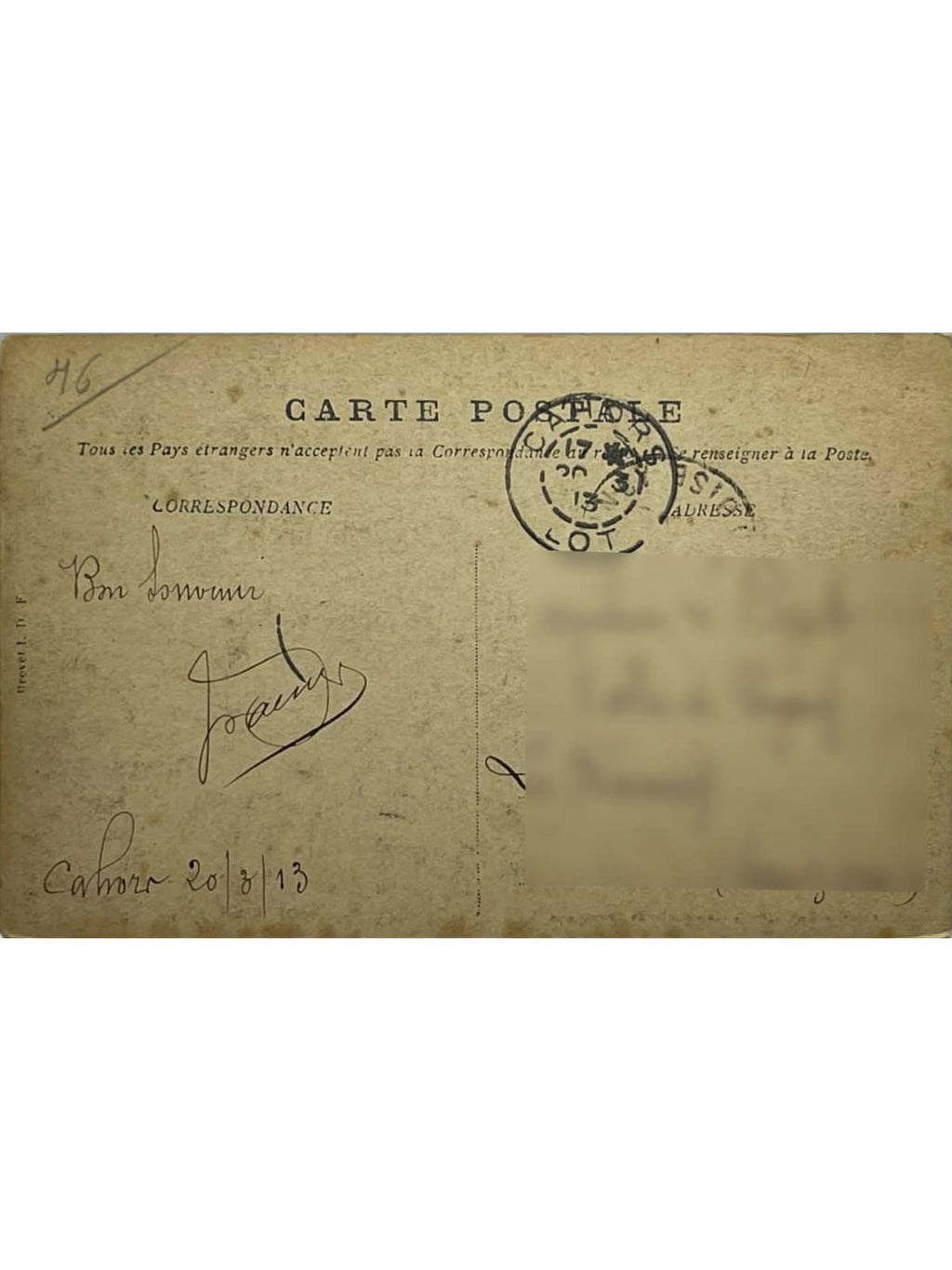 Verso de la carte postale