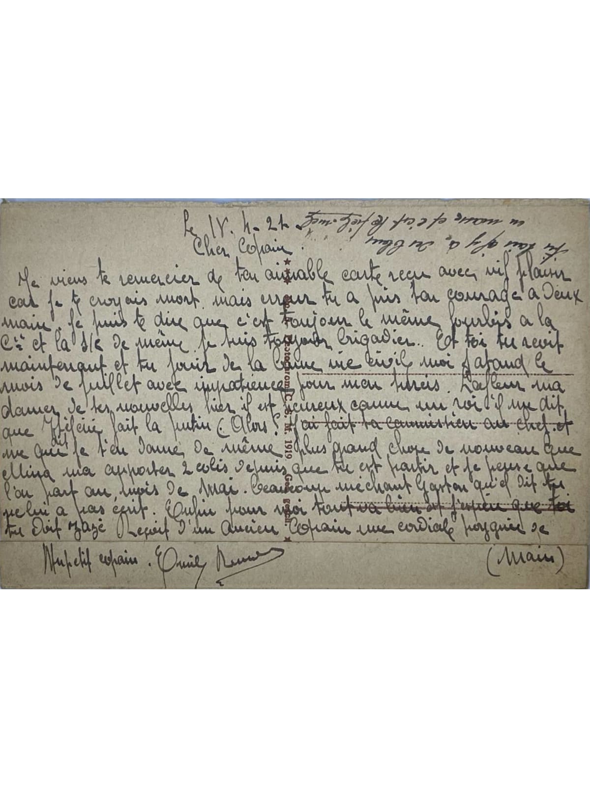 Verso de la carte postale