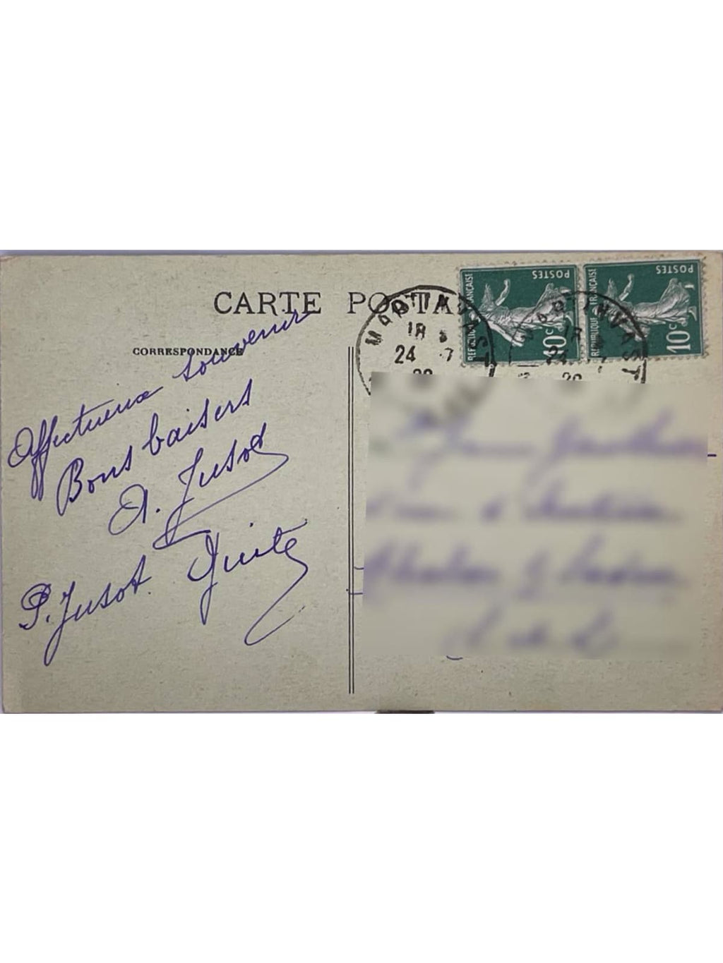 Verso de la carte postale