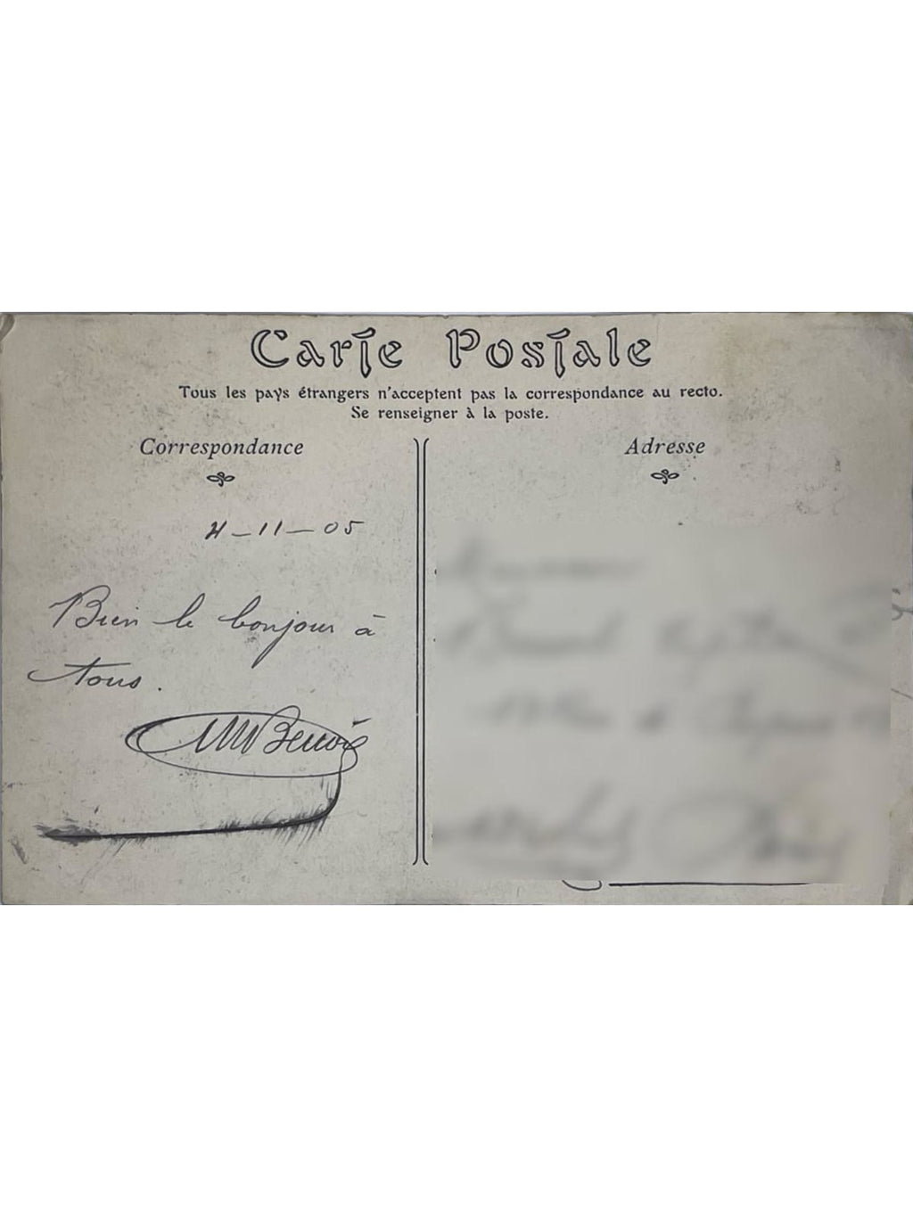 Verso de la carte postale