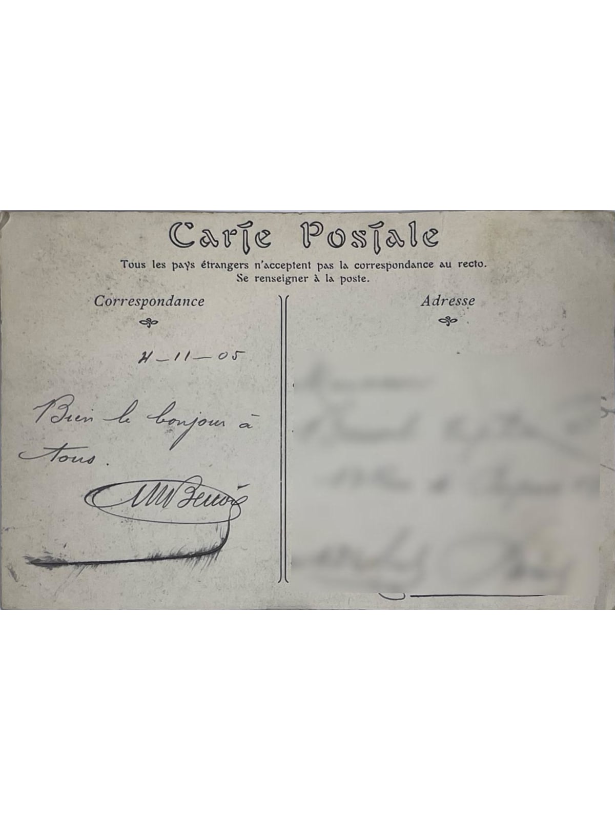 Verso de la carte postale