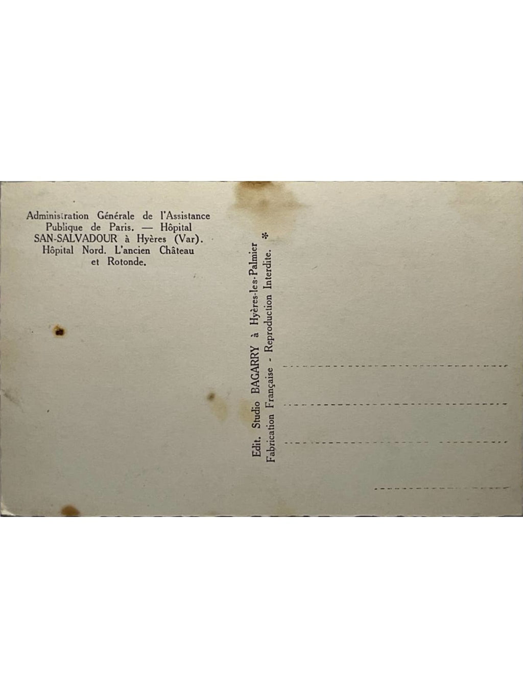 Verso de la carte postale