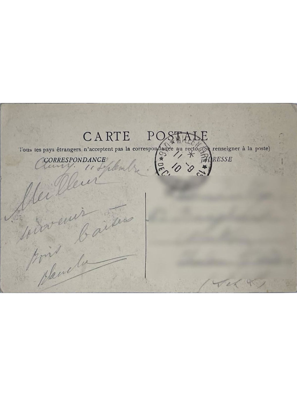 Verso de la carte postale