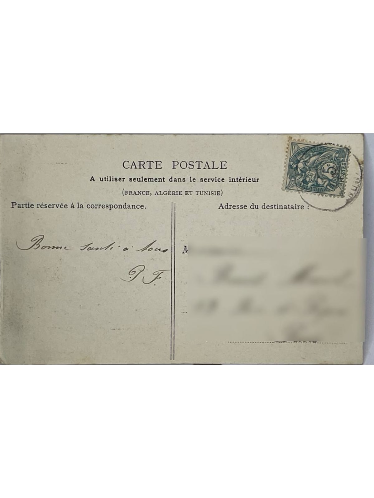 Verso de la carte postale